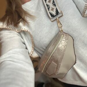 Chic Beige and Gold Crossbody Bag
